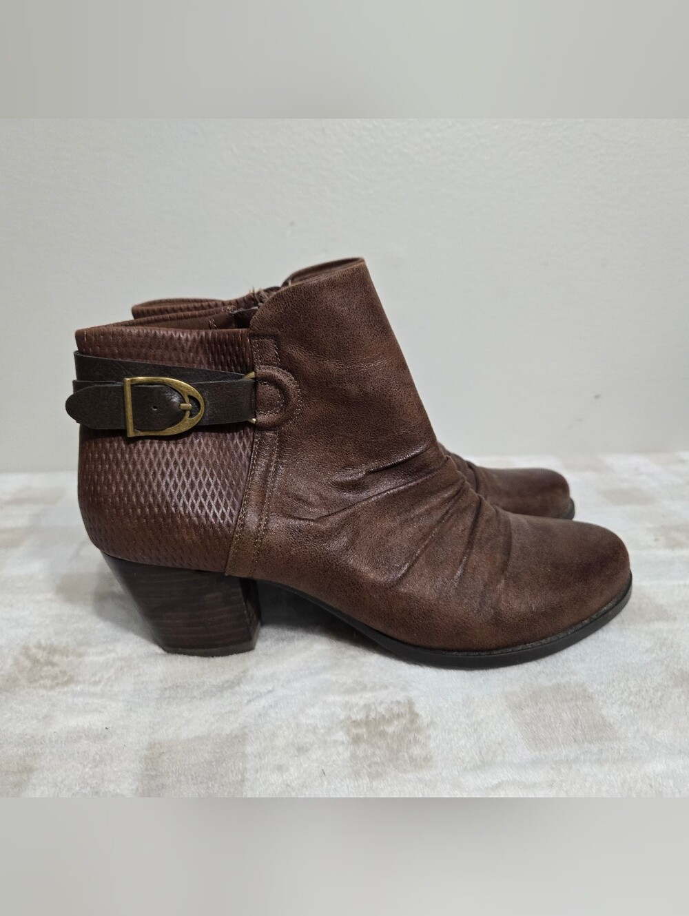Baretraps Leather Brown Ruched Ankle Boots with Buckle Detail 10
